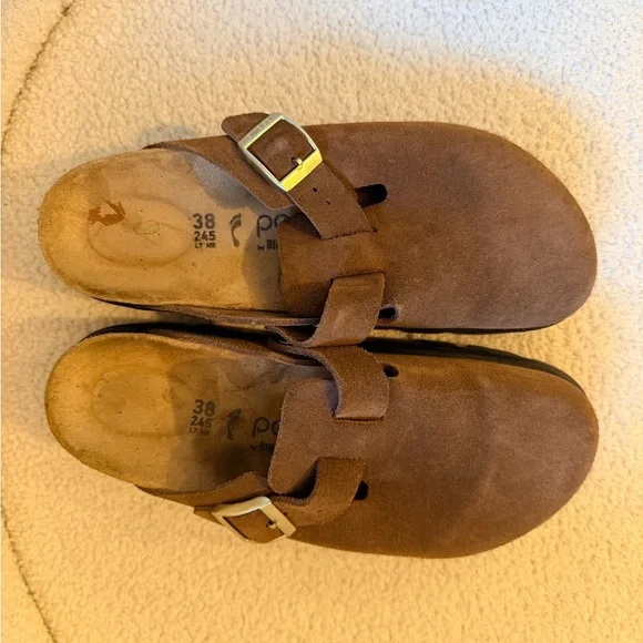 Papillio Brown Suede Mules with Gold Buckle - Picture 1 of 3